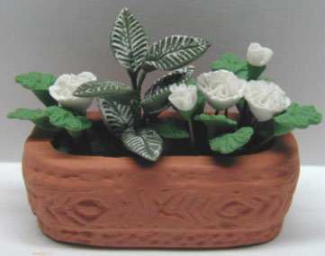 Dollhouse Miniature Red Tulips/Greenery-Obl. Terracotta